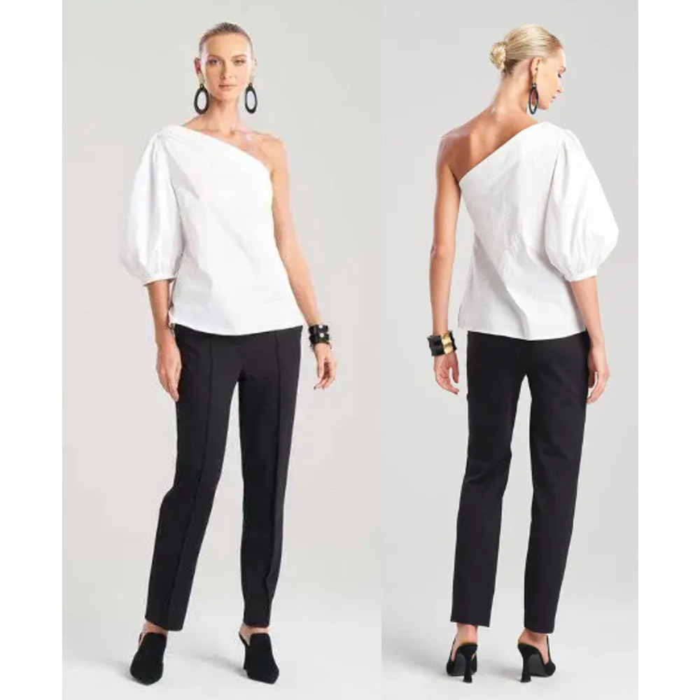 Natori Cotton Poplin Asymmetrical Balloon One Shoulder Blouse White Women's 8